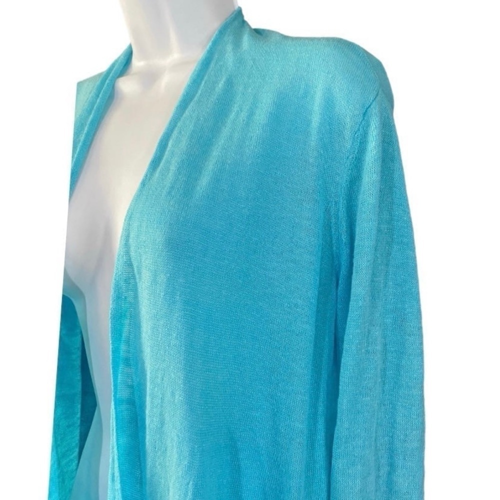 Eileen Fisher Blue Linen Cardigan XS Open Front Lightweight Relaxed Sweater - Picture 6 of 10